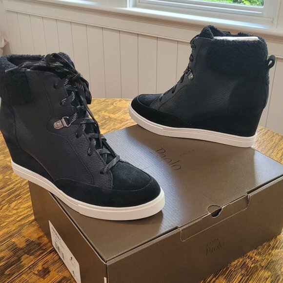 NEW Linea Paolo ARDEN Faux Shearling Trimmed Wedge Sneakers. Booties. Size 7. - Picture 11 of 13